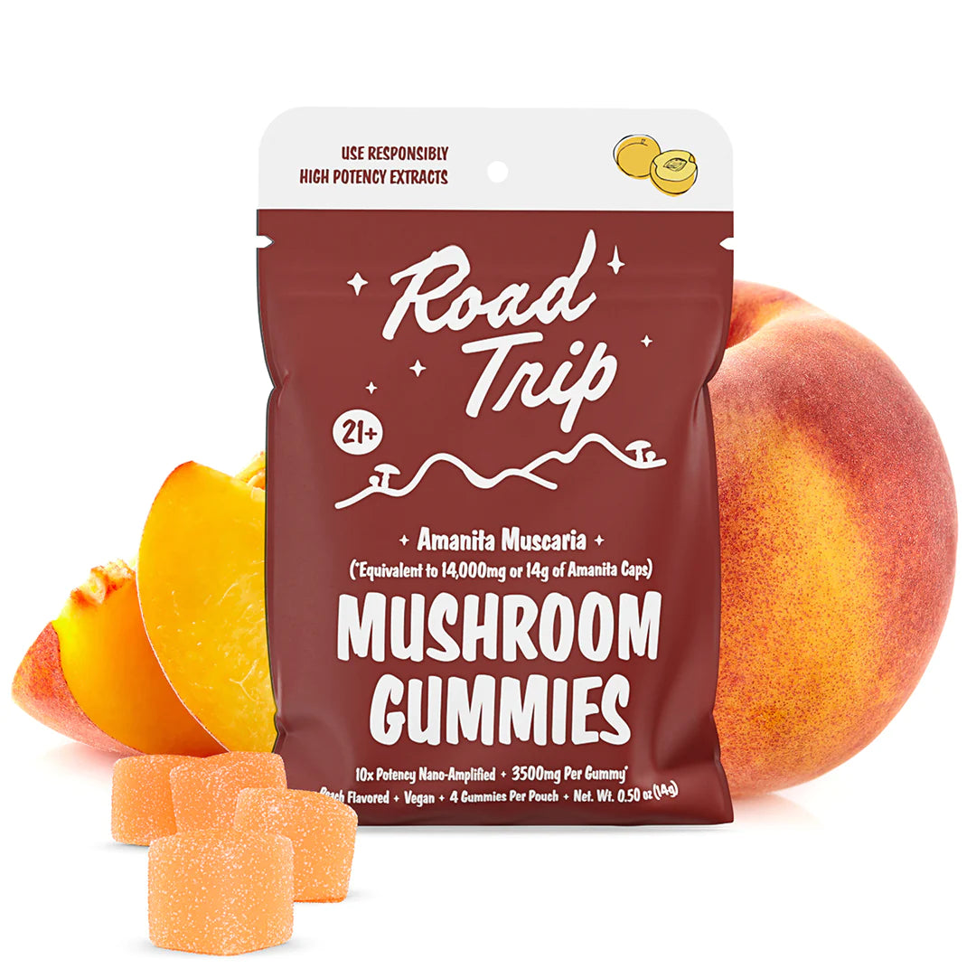 Road Trip Amanita Muscaria Mushroom Gummies Peach 4 Per Pouch - 14g