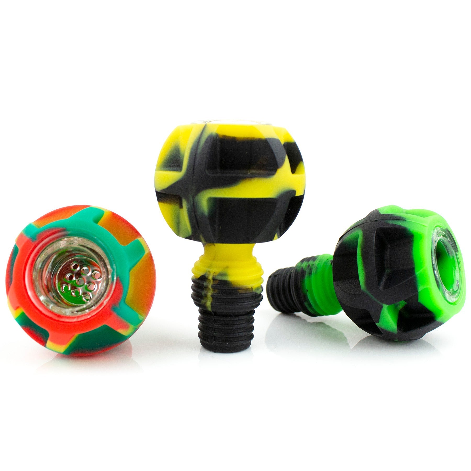 1.5″ Silicone Glass Bowl - Pack of 3 - Rainbow, Yellow and Green