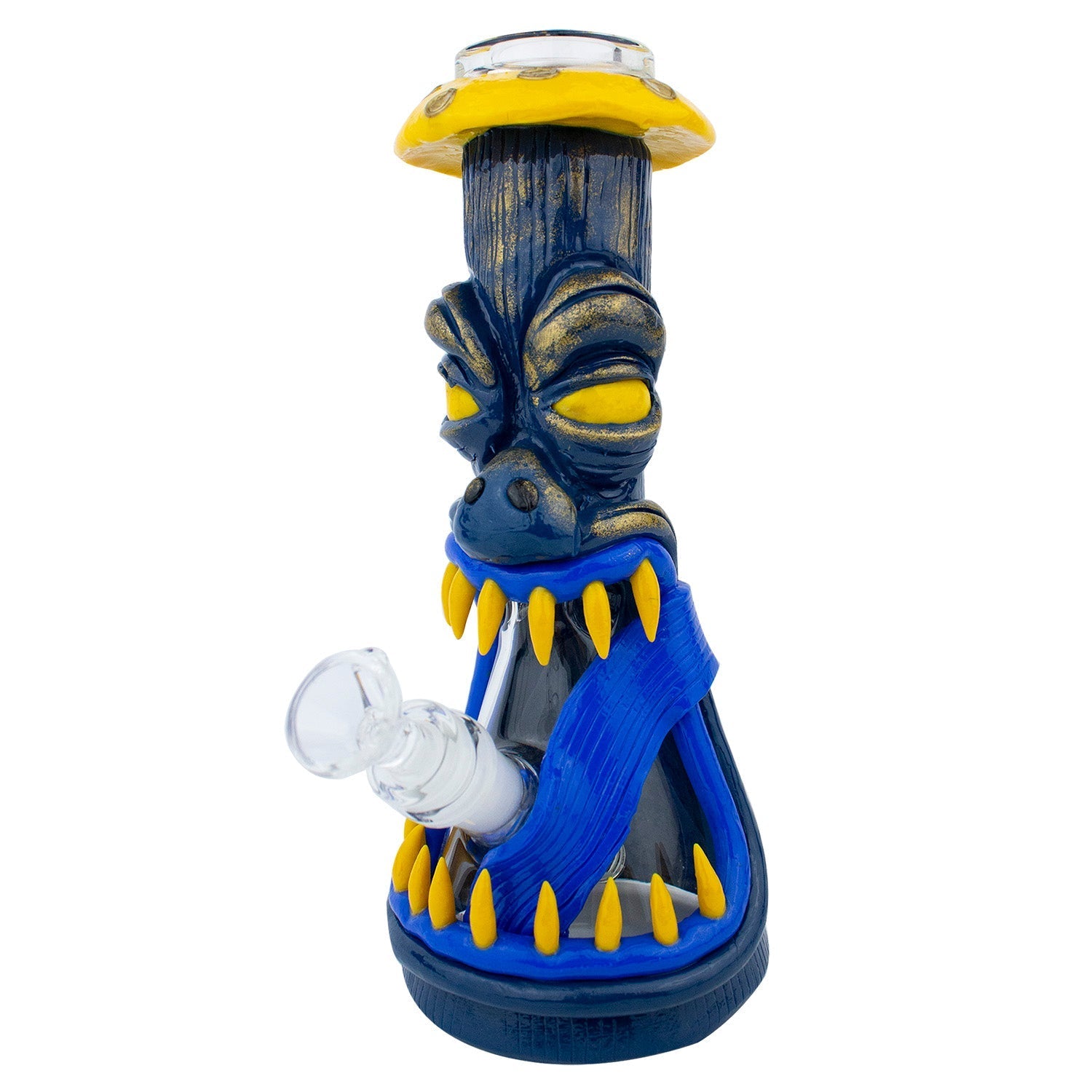 10 3D Mushroom Monster Beaker Bong Water Pipe Blue Yellow - 1