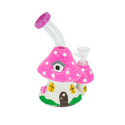 Cottage Core Bong – Pink Mushroom House Glass Bong