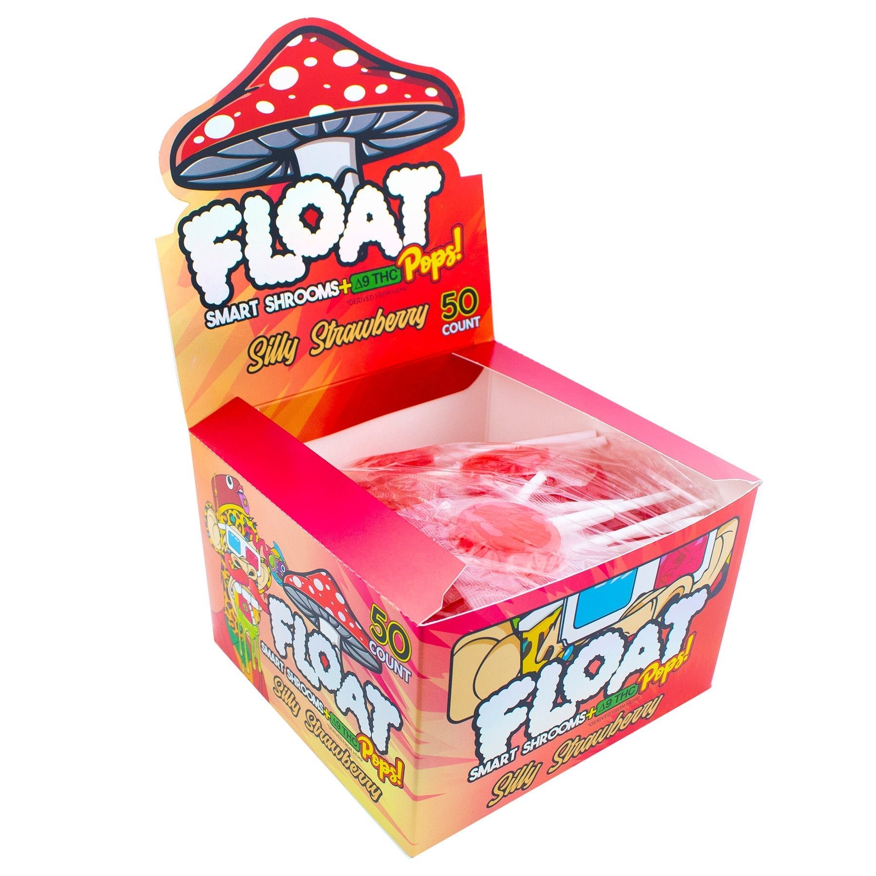 Float Mushroom Lollipop – Silly Strawberry Flavor, 50-Pack Box