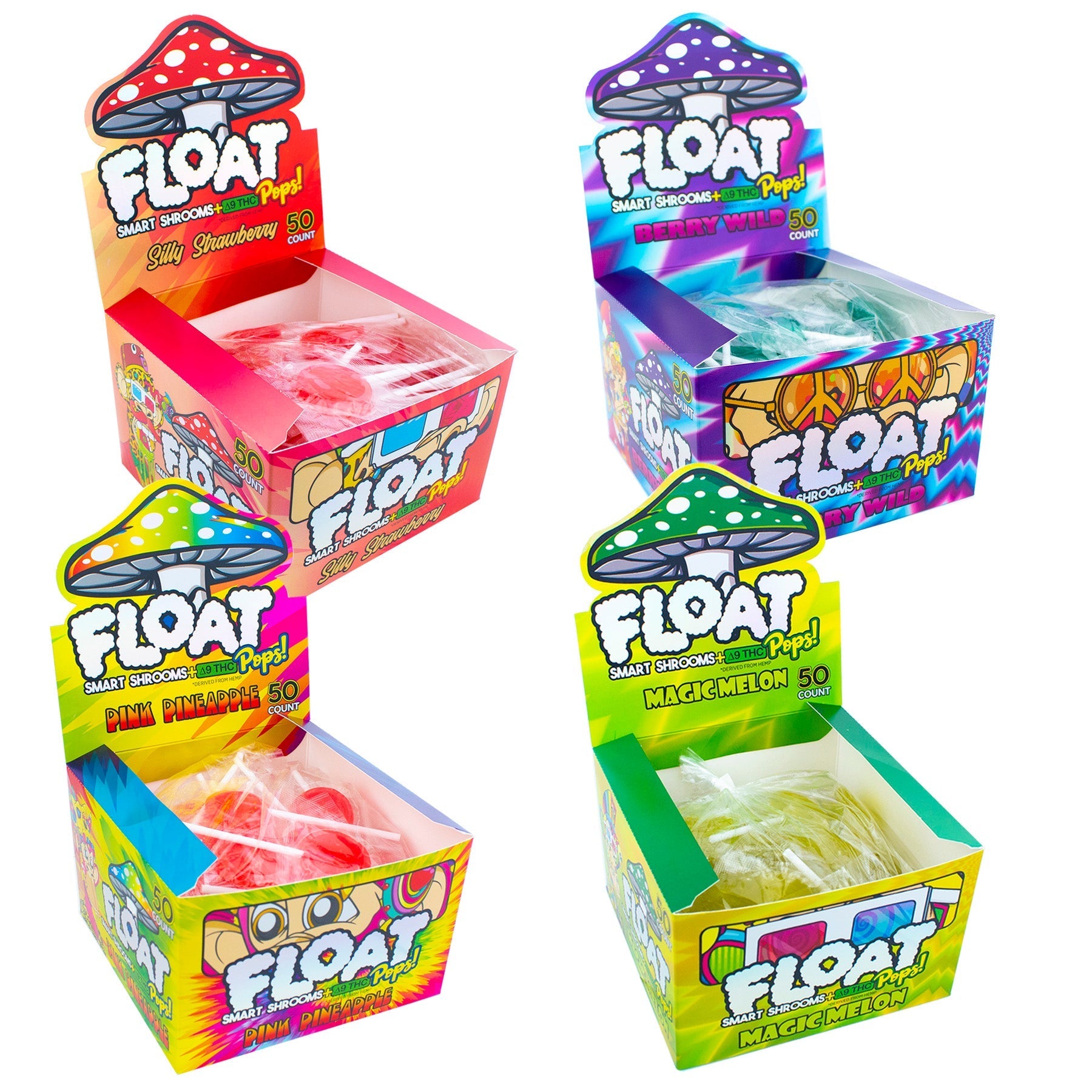 Float Mushroom Lollipop – Assorted Flavors, 50-Pack Box