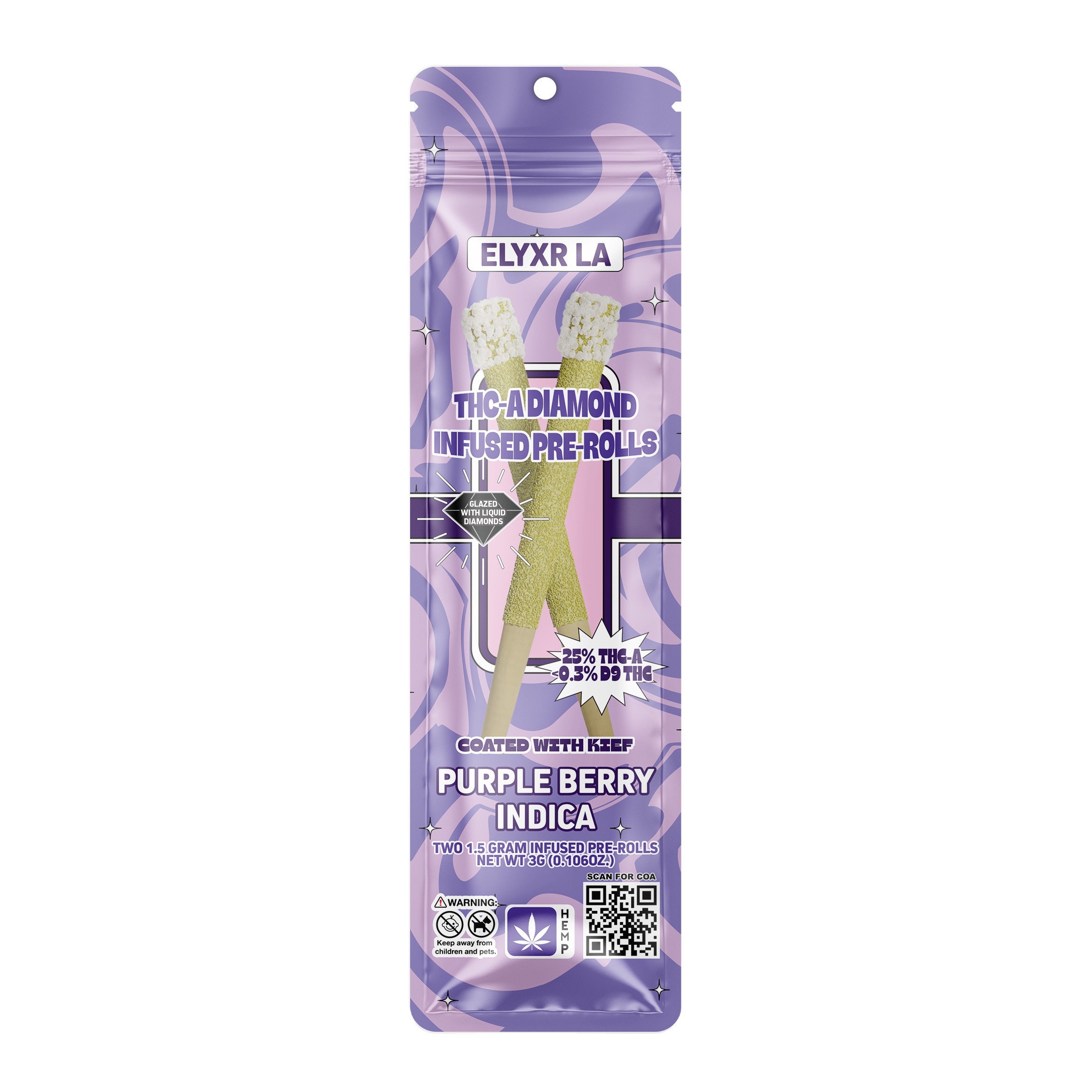 1.5 Gram THC-A Diamond Infused Pre-Roll - Purple Berry Indica