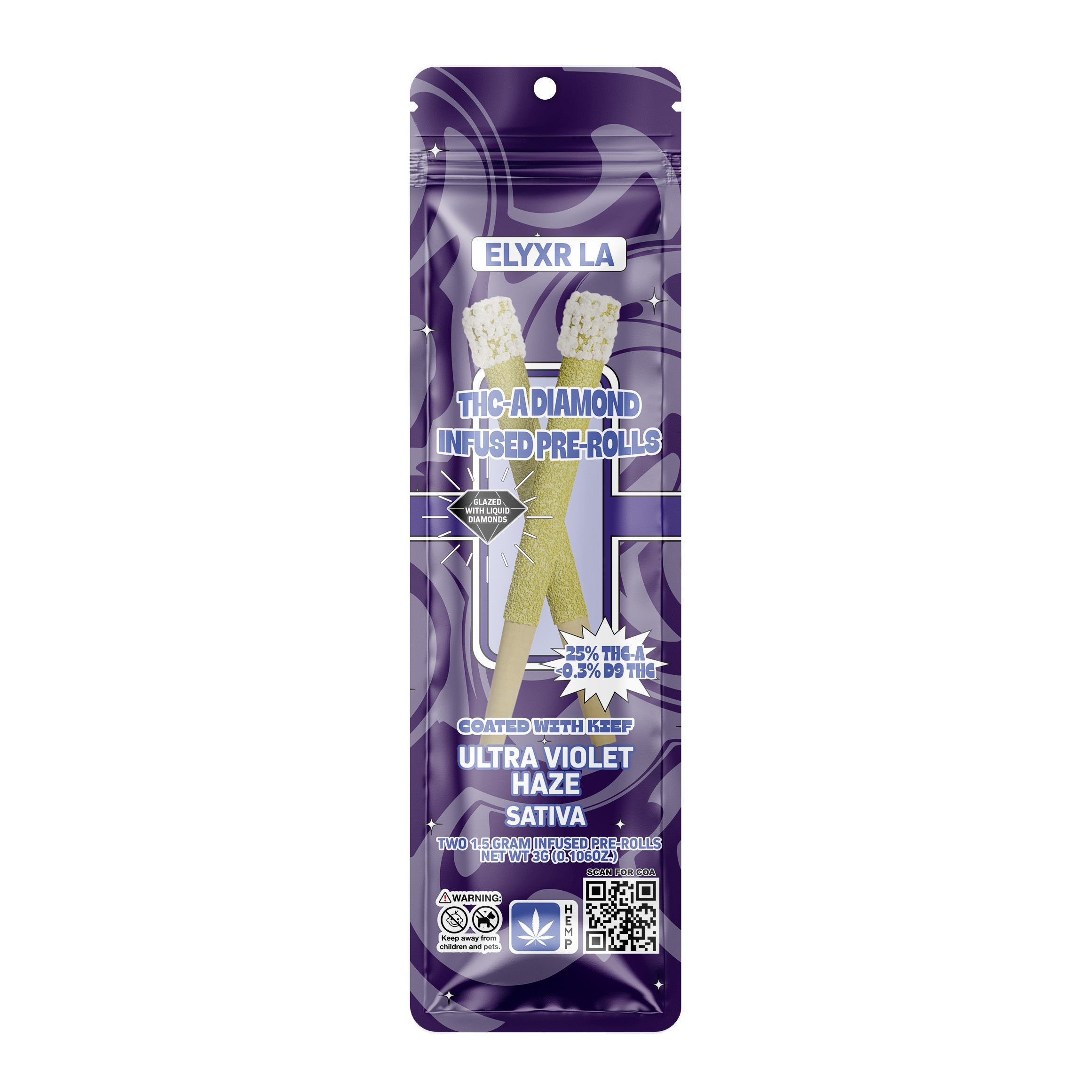 1.5 Gram THC-A Diamond Infused Pre-Roll - Ultra Violet Haze Sativa