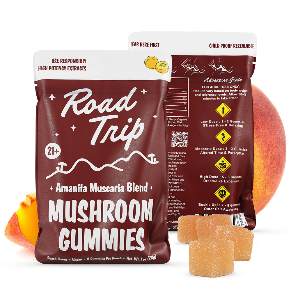 Road Trip Amanita Muscaria Mushroom Gummies (8 Count) - Peach
