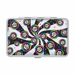 Dead Head joint case, skull stash holder with swirling colorful sugar skull print