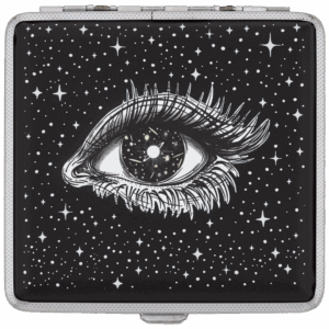 Cosmic Eye stash case by Cannabitches, black witchy case with starry eye artwork