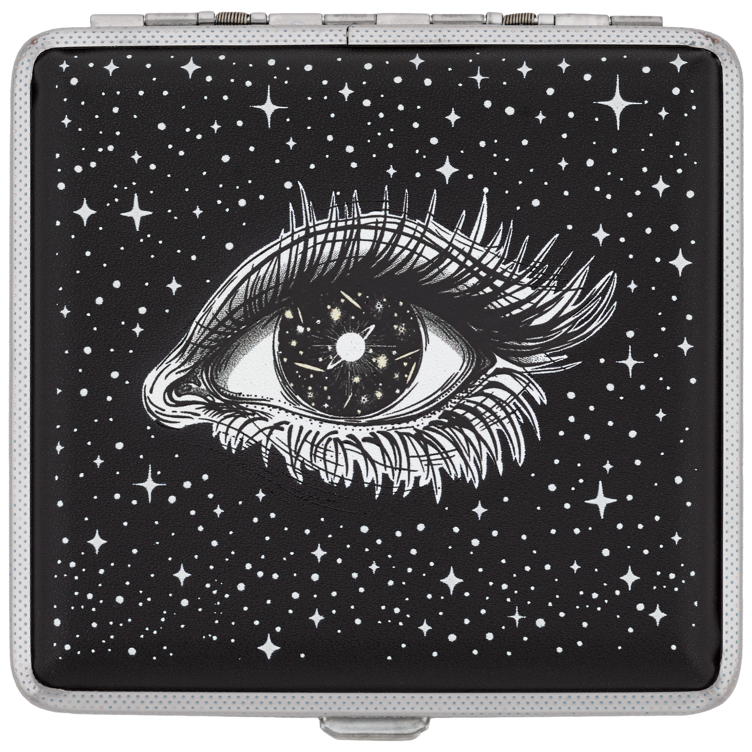 Cosmic Eye stash case by Cannabitches, black witchy case with starry eye artwork