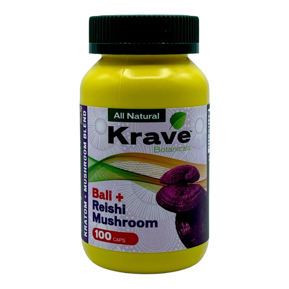Krave Kratom Bali + Reishi Mushroom Capsules 100 Caps