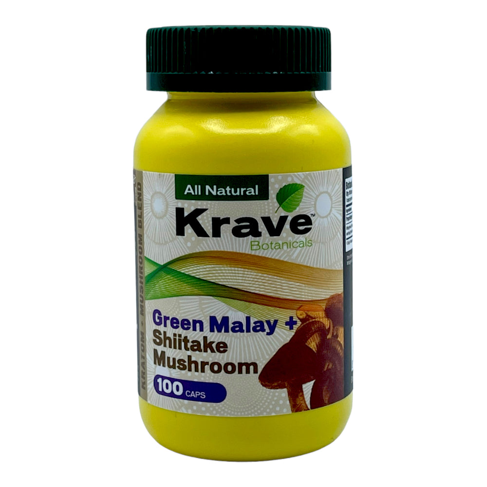 Krave Kratom Green Malay + Shiitake Mushroom - 100 Capsules
