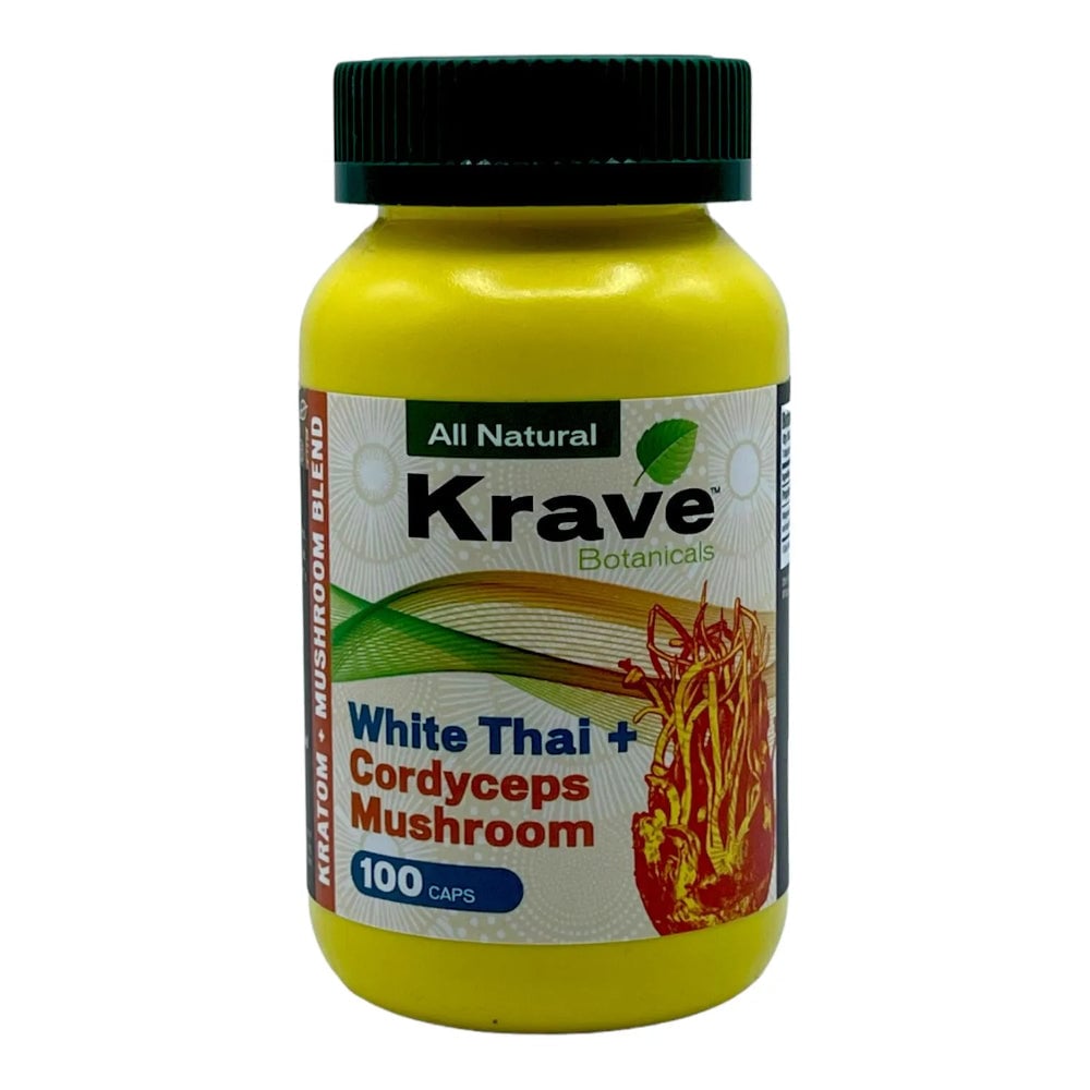 Krave Kratom Cordyceps Mushroom + White Thai Capsules 100 Caps