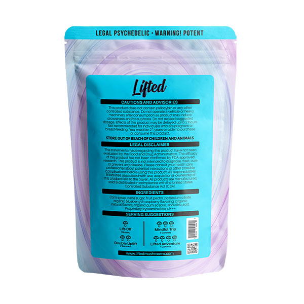 Lifted Mushroom Gummies 6000mg – Blue Razz Slushy Flavor, Back View