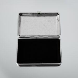 The Lovers joint case by Cannabitches, open silver metal case with empty interior
