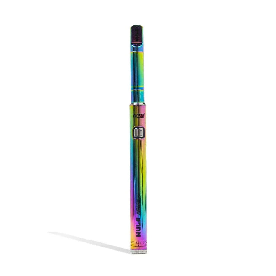 Wulf Mods ARI Slim concentrate pen in rainbow gradient finish, upright view