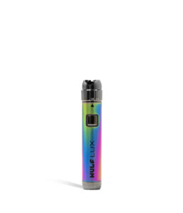 Wulf Mods LUX cartridge vaporizer pen in full color rainbow finish, upright view