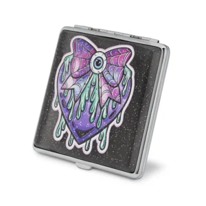 Black Sparkle Eye Love You to Death stash case, black sparkle case with winged eye art