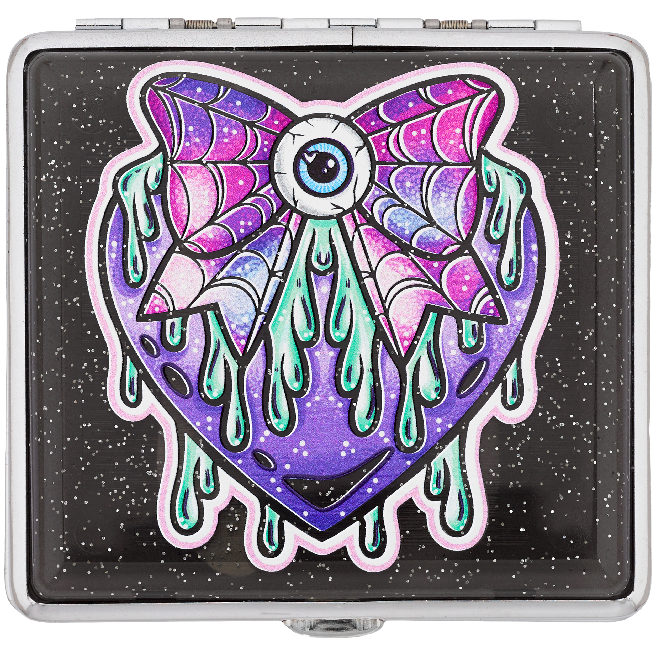 Black Sparkle Eye Love You to Death stash case, Cannabitches x Tarryn Ann glitter heart