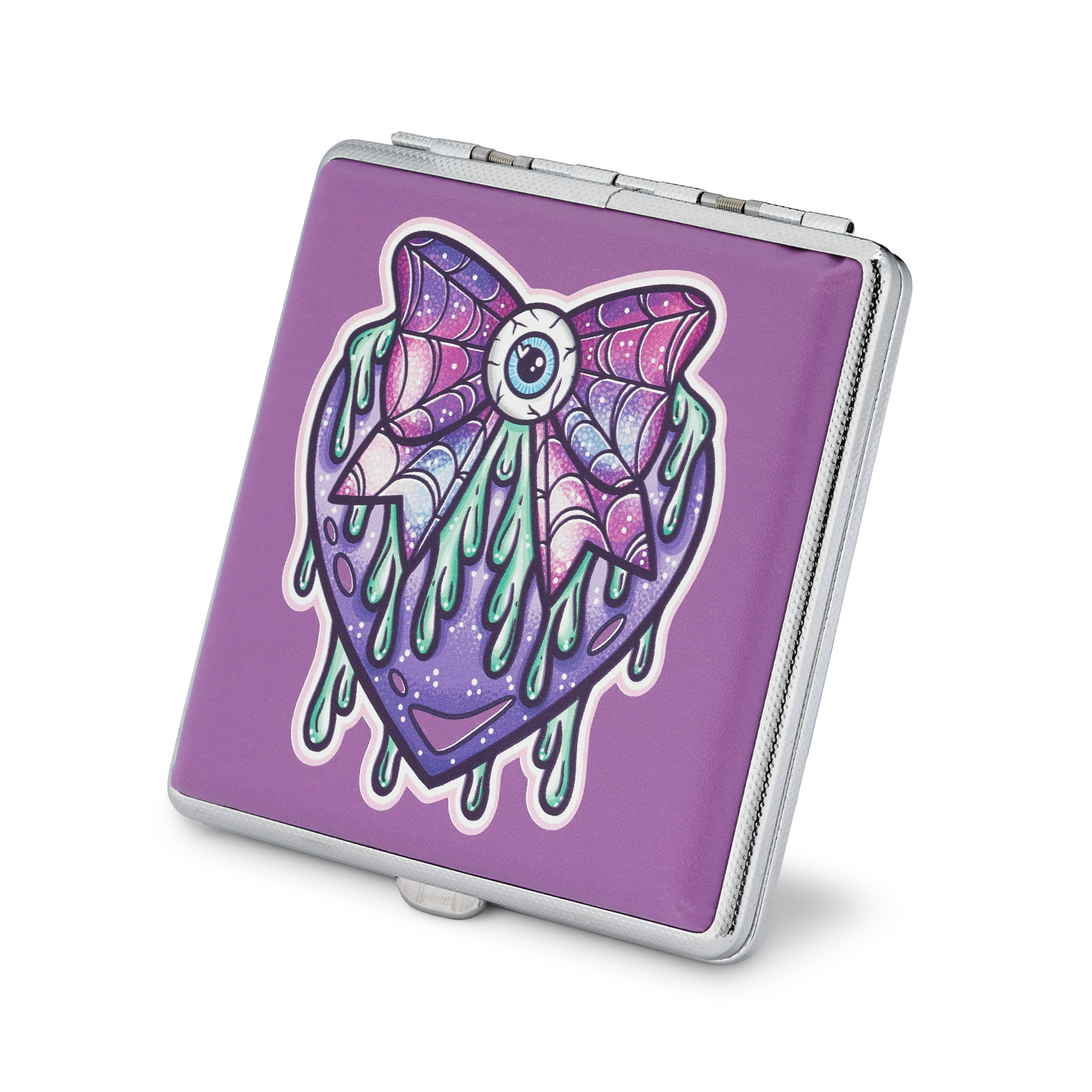 Purple Eye Love You to Death stash case by Tarryn Ann, purple winged eye art, closed