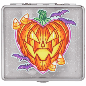 Pumpkin King stash case by Tarryn Ann, Halloween jack-o-lantern heart with bats
