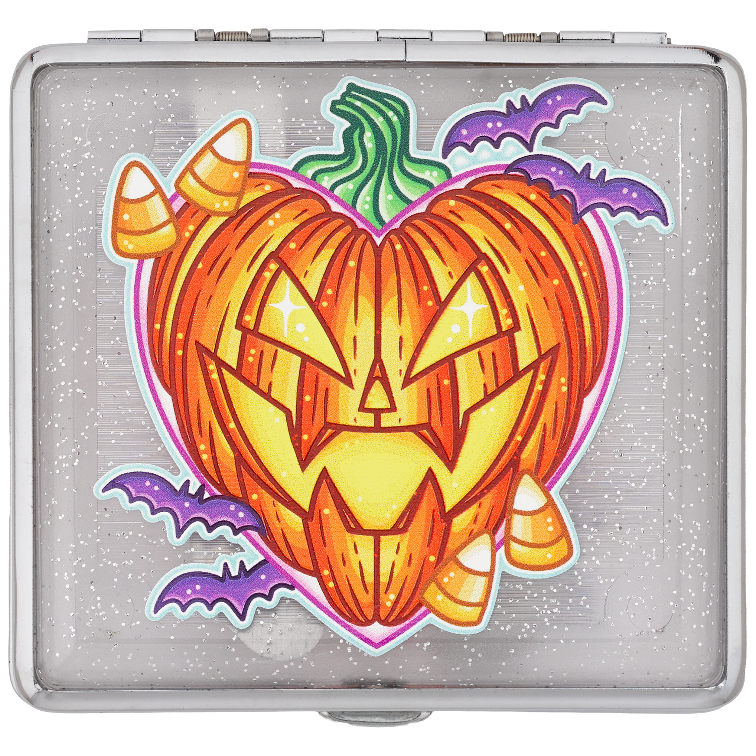 Pumpkin King stash case by Tarryn Ann, Halloween jack-o-lantern heart with bats