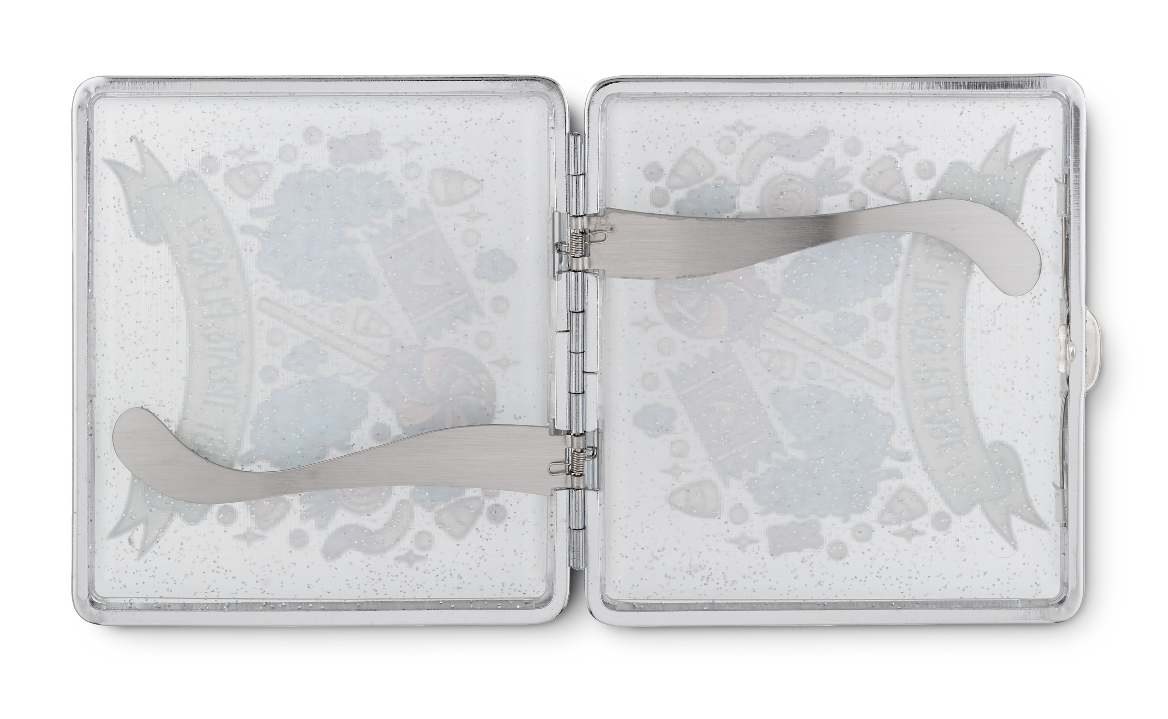 Just Treats Please Halloween stash case by Tarryn Ann, angled view of the spooky art