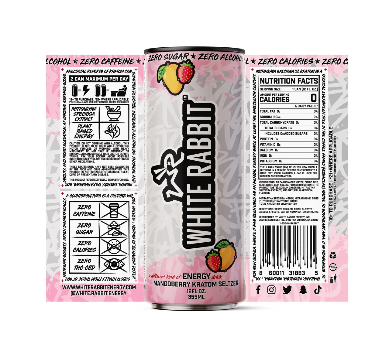 White Rabbit Kratom Seltzer - Mango Label
