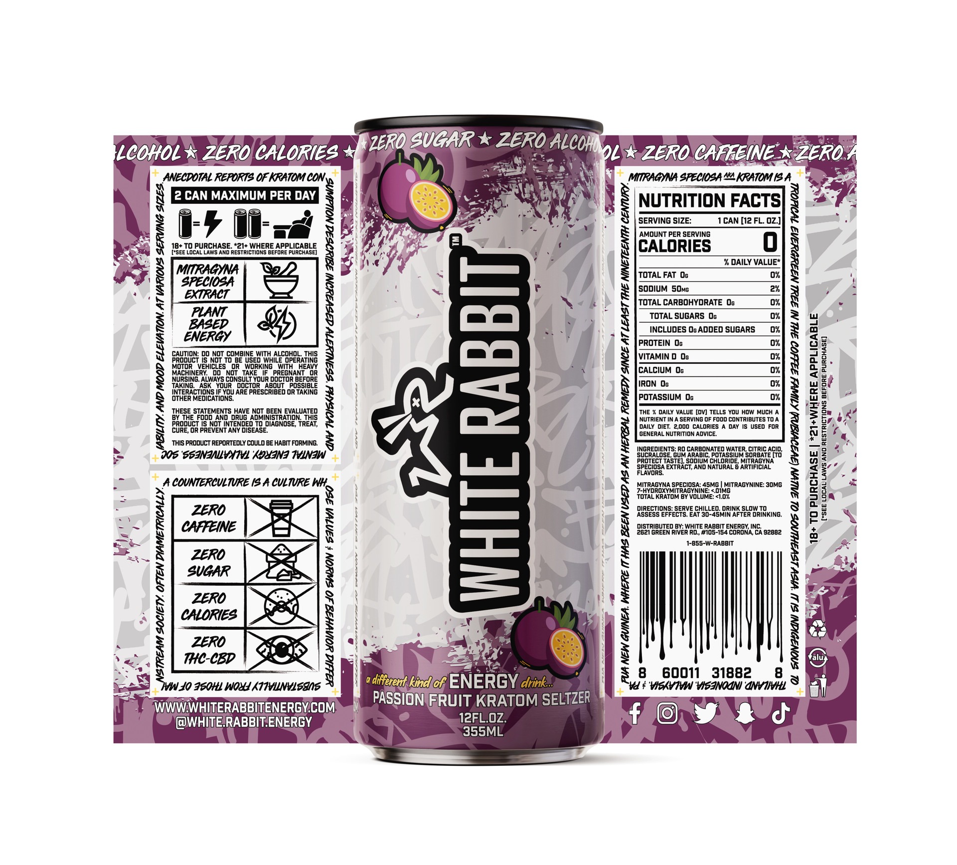 White Rabbit Kratom Seltzer - Passion Label