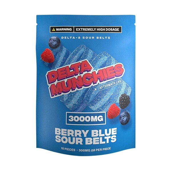 Delta Munchies D8 Sour Belts, Berry Blue, 3000mg