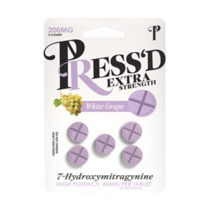 Press'd Extra Strength 7-Hydroxy Tablets, 200mg, 5ct, White Grape flavor.