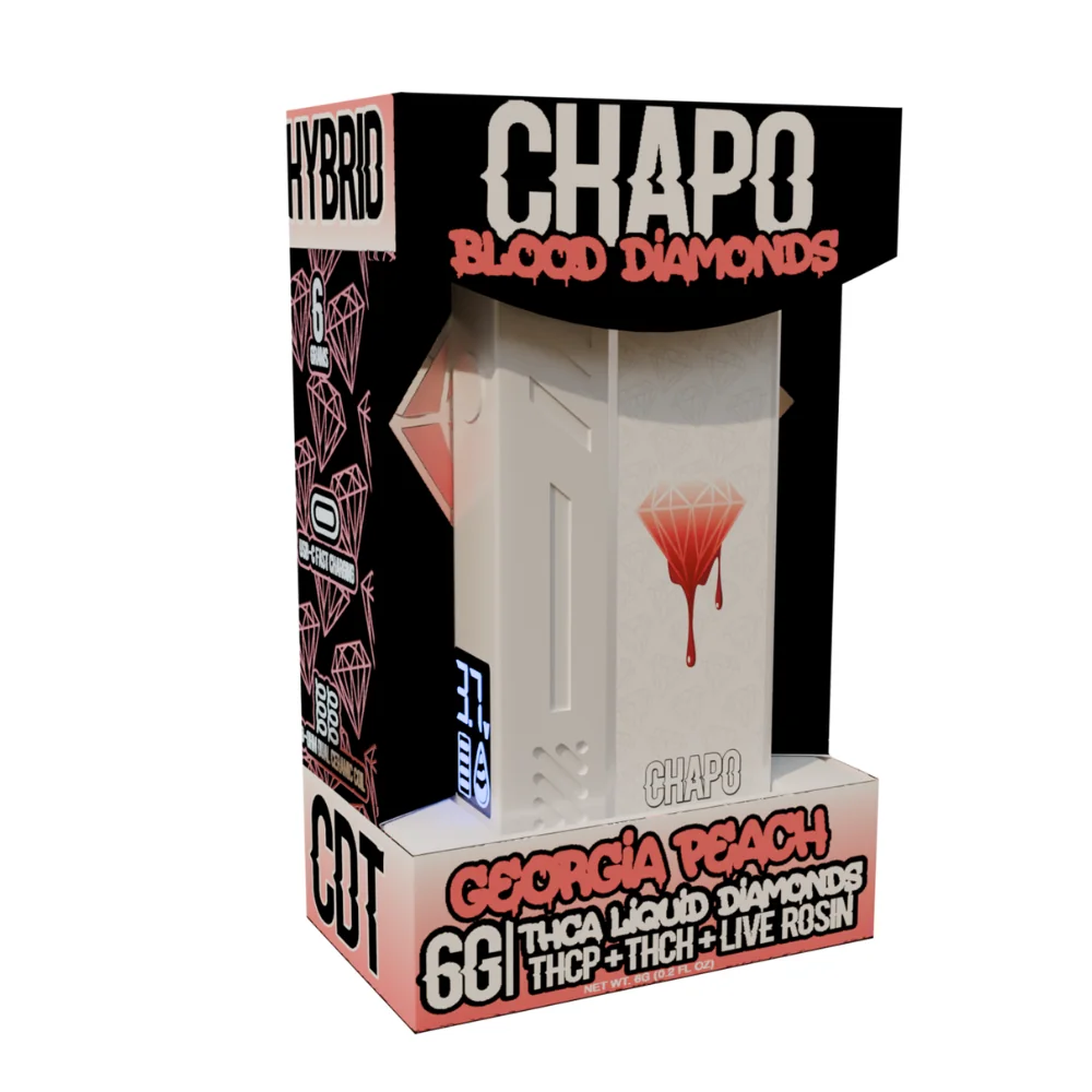 Chapo Blood Diamonds Disposable (6000mg) - Hybrid ~ Georgia Peach - THCA Liquid Diamonds - THCP + THCH + Live Rosin