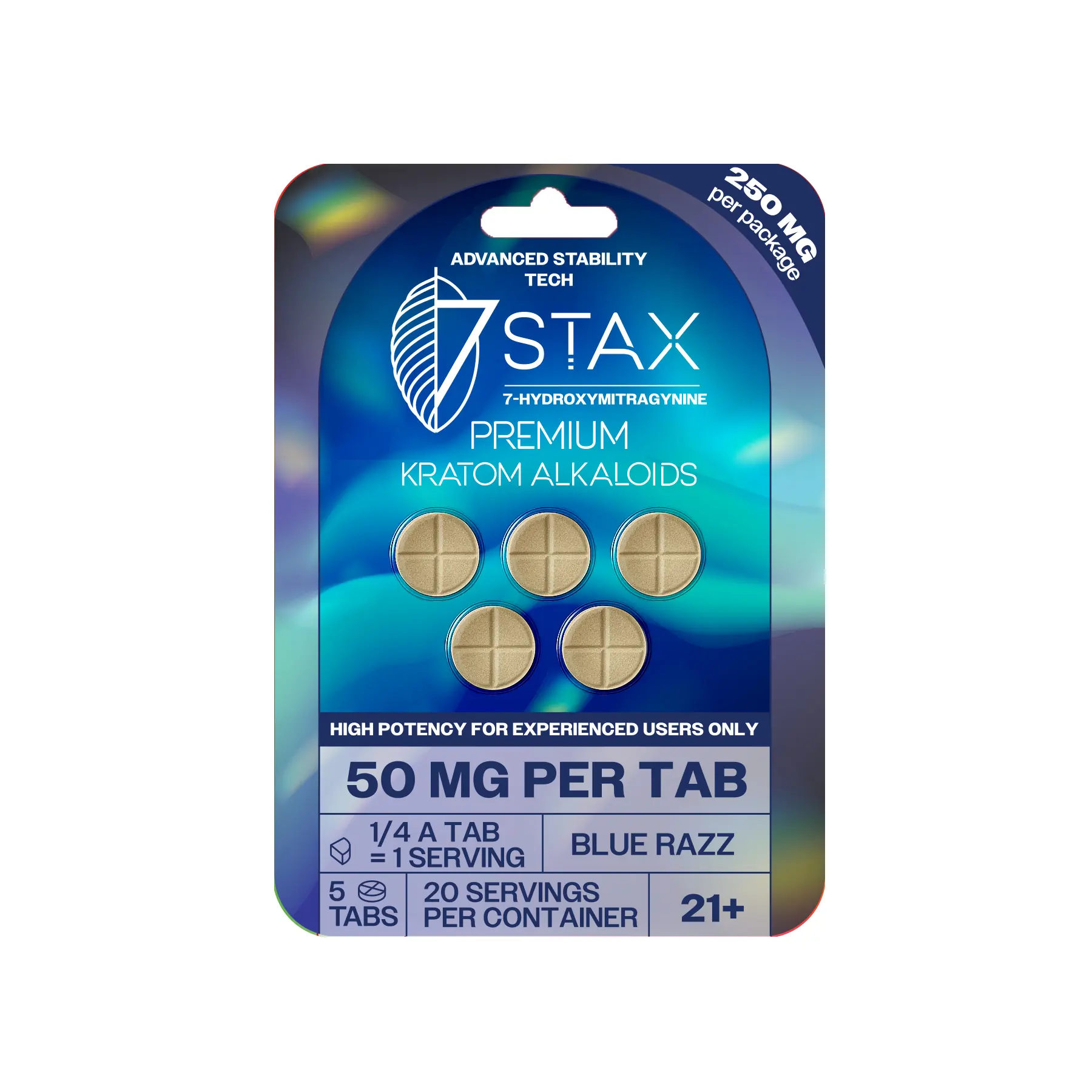 7Stax Premium 7-OH Kratom Alkaloid Tablets (250mg - 5 Count) - Blue Razz