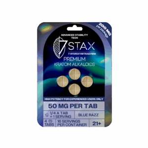 7Stax Premium 7-OH Kratom Alkaloid Tablets (200mg - 4 Count) - Blue Razz Flavor