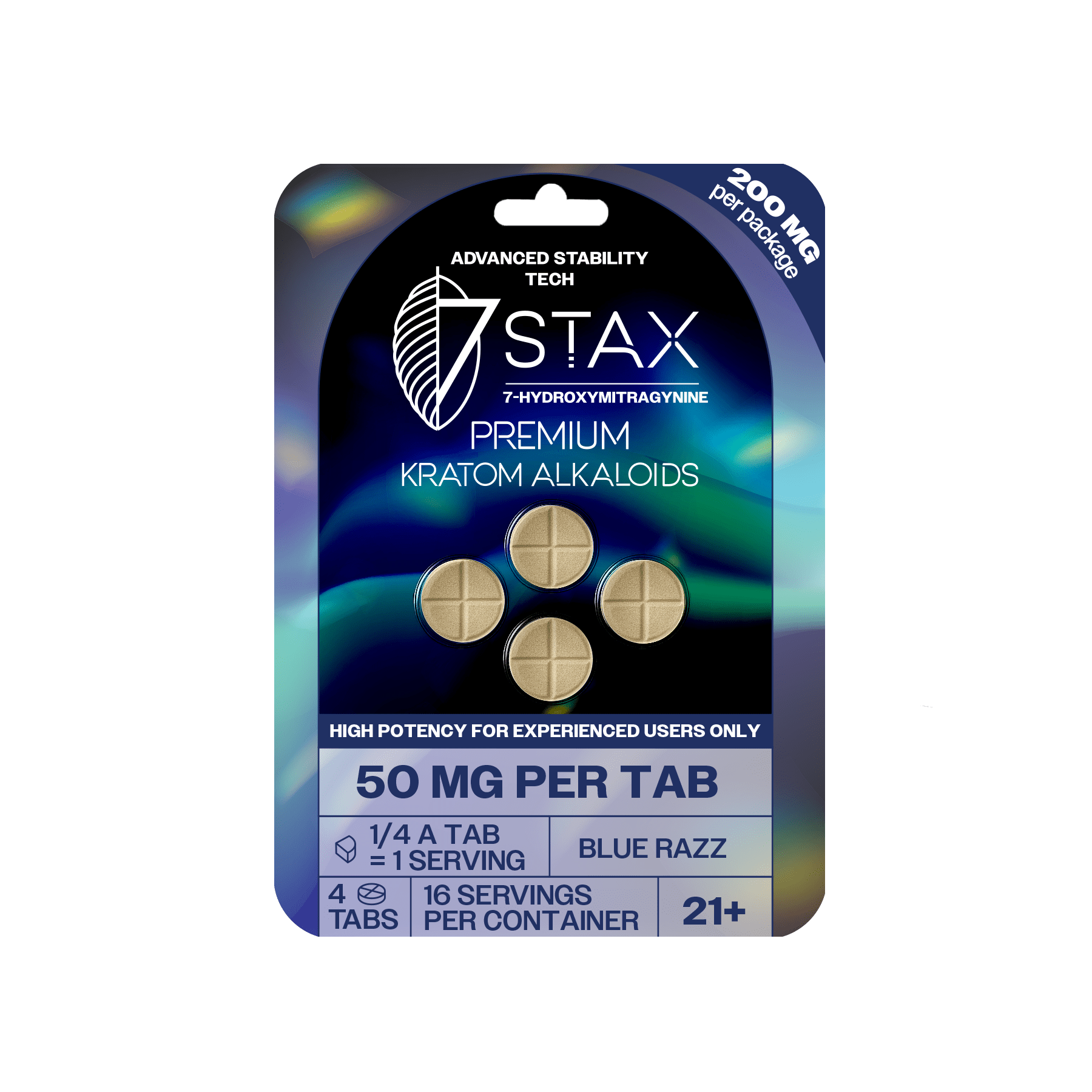 7Stax Premium 7-OH Kratom Alkaloid Tablets (200mg - 4 Count) - Blue Razz Flavor