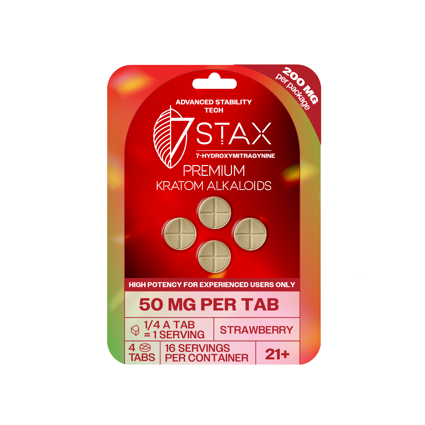 7Stax Premium 7-OH Kratom Alkaloid Tablets (200mg - 4 Count) - Strawberry Flavor
