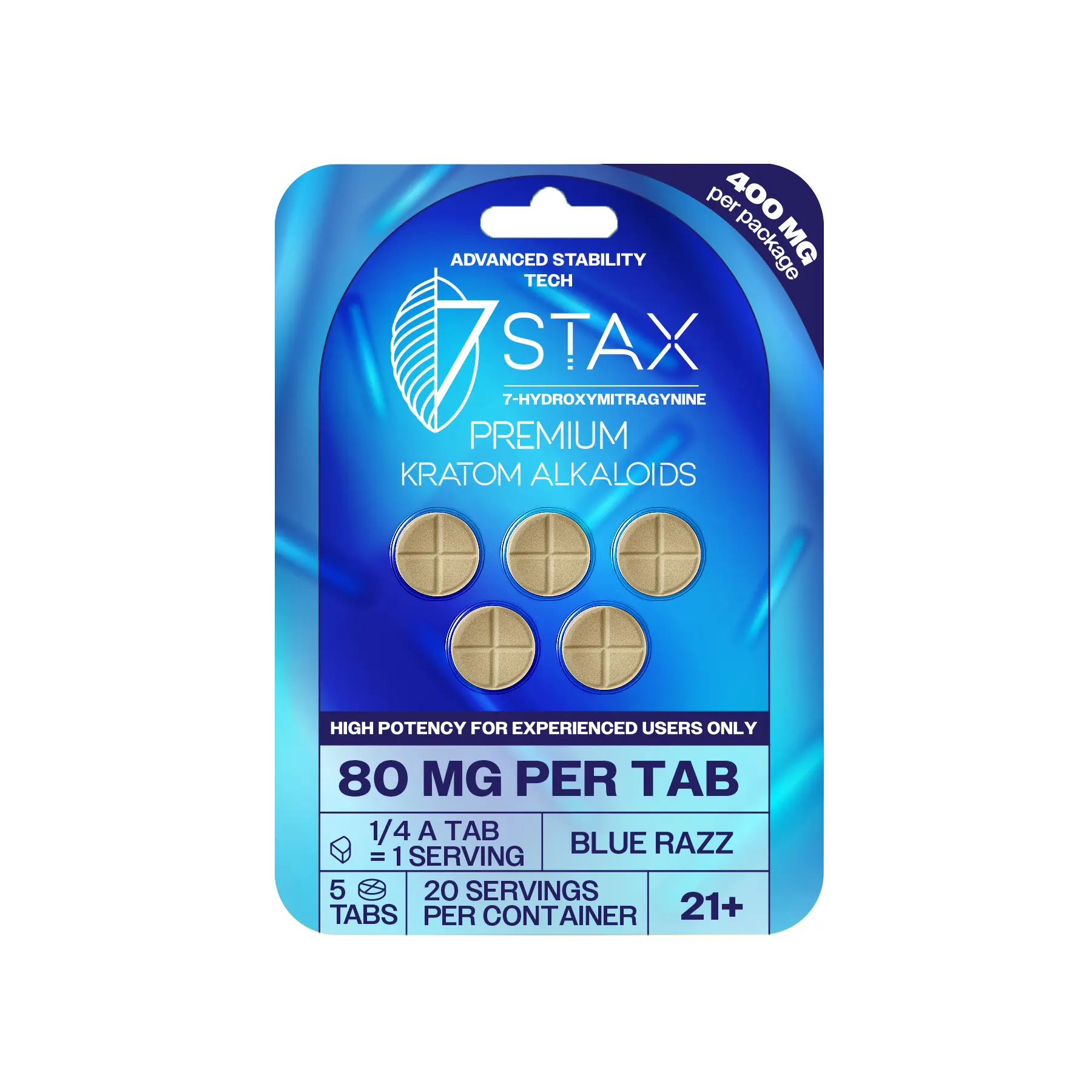 7Stax Premium 7-OH Kratom Alkaloid Tablets (400mg - 5 Count) - Blue Razz