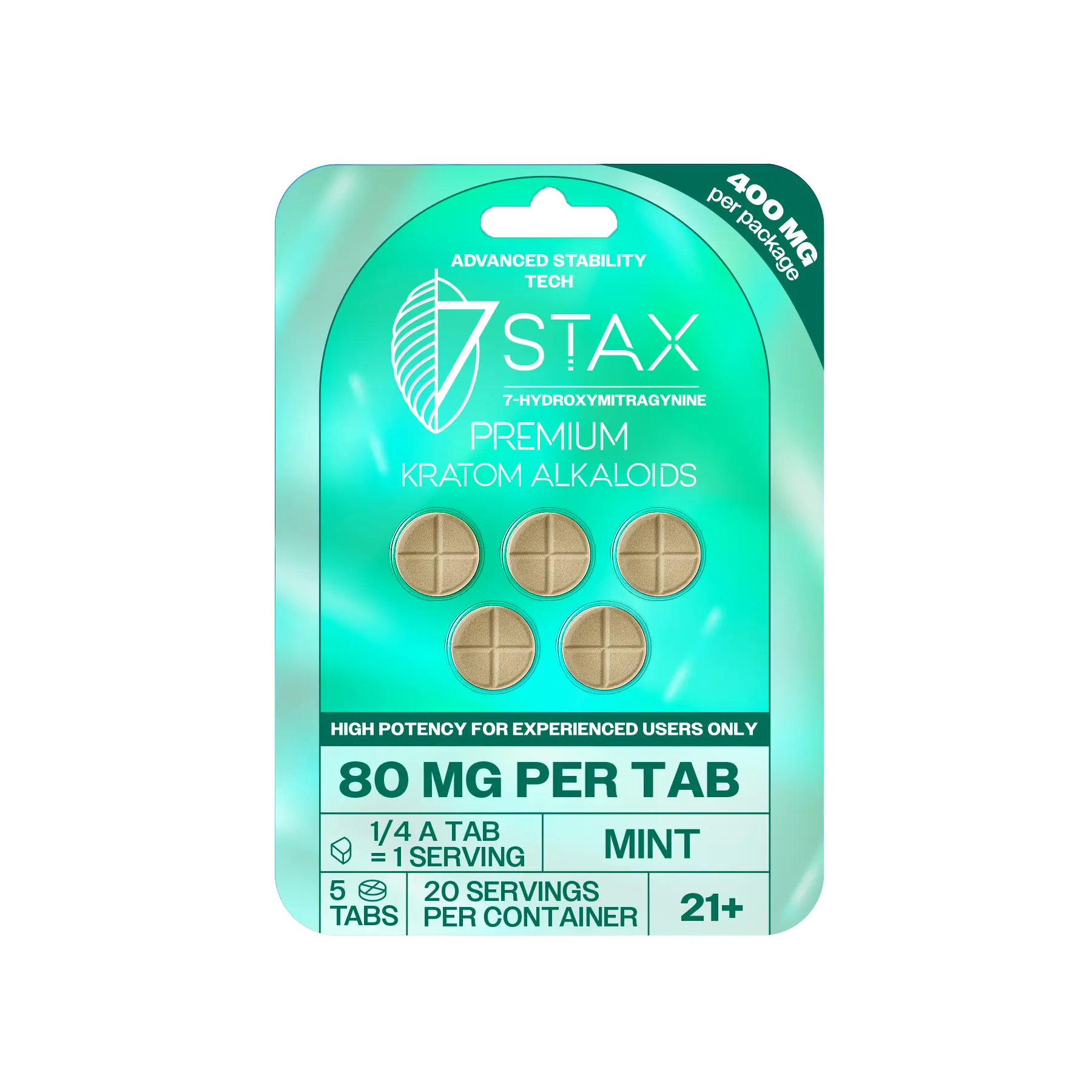 tax Premium 7-OH Kratom Alkaloid Tablets (400mg - 5 Count) - Mint