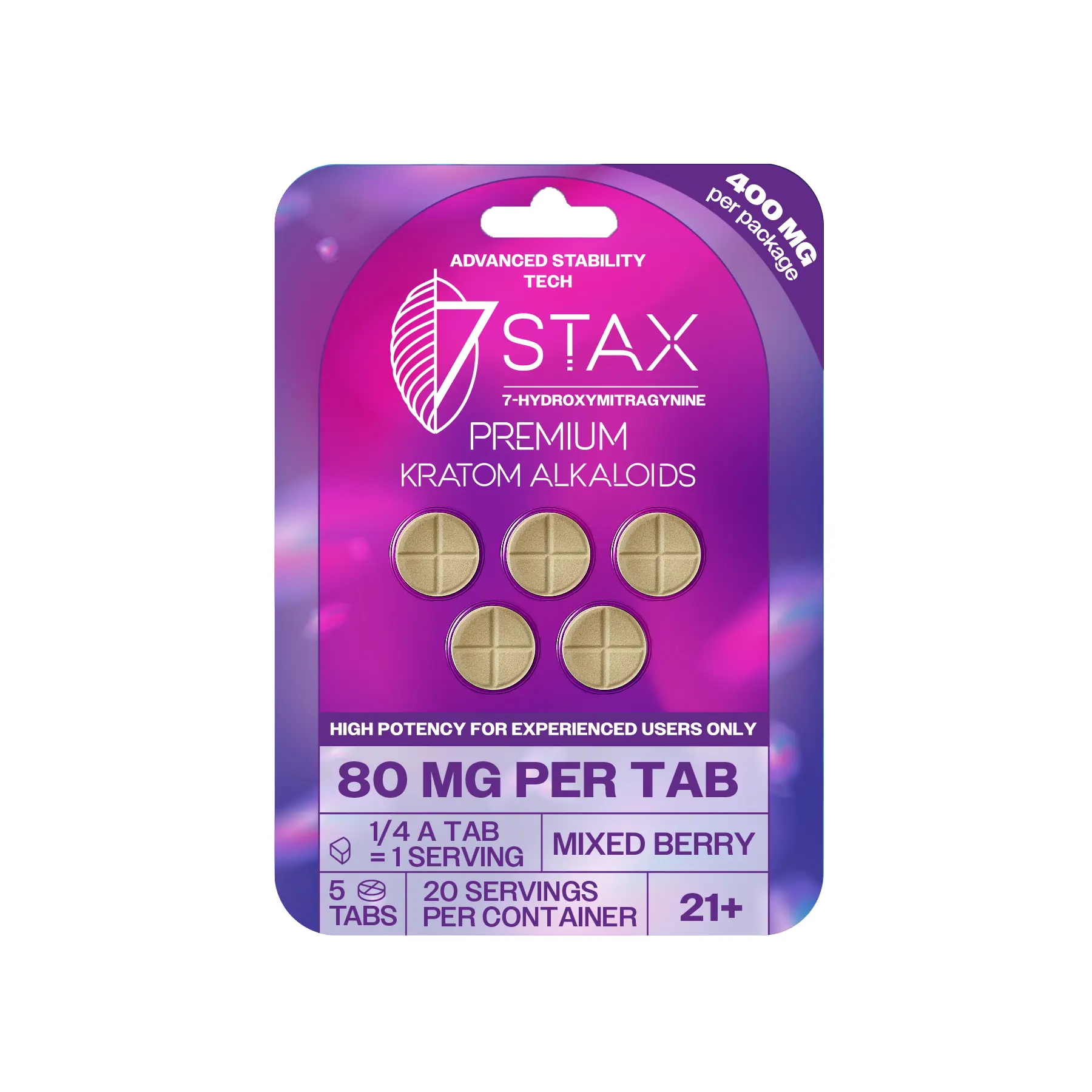 7Stax Premium 7-OH Kratom Alkaloid Tablets (400mg - 5 Count) - Mixed Berry