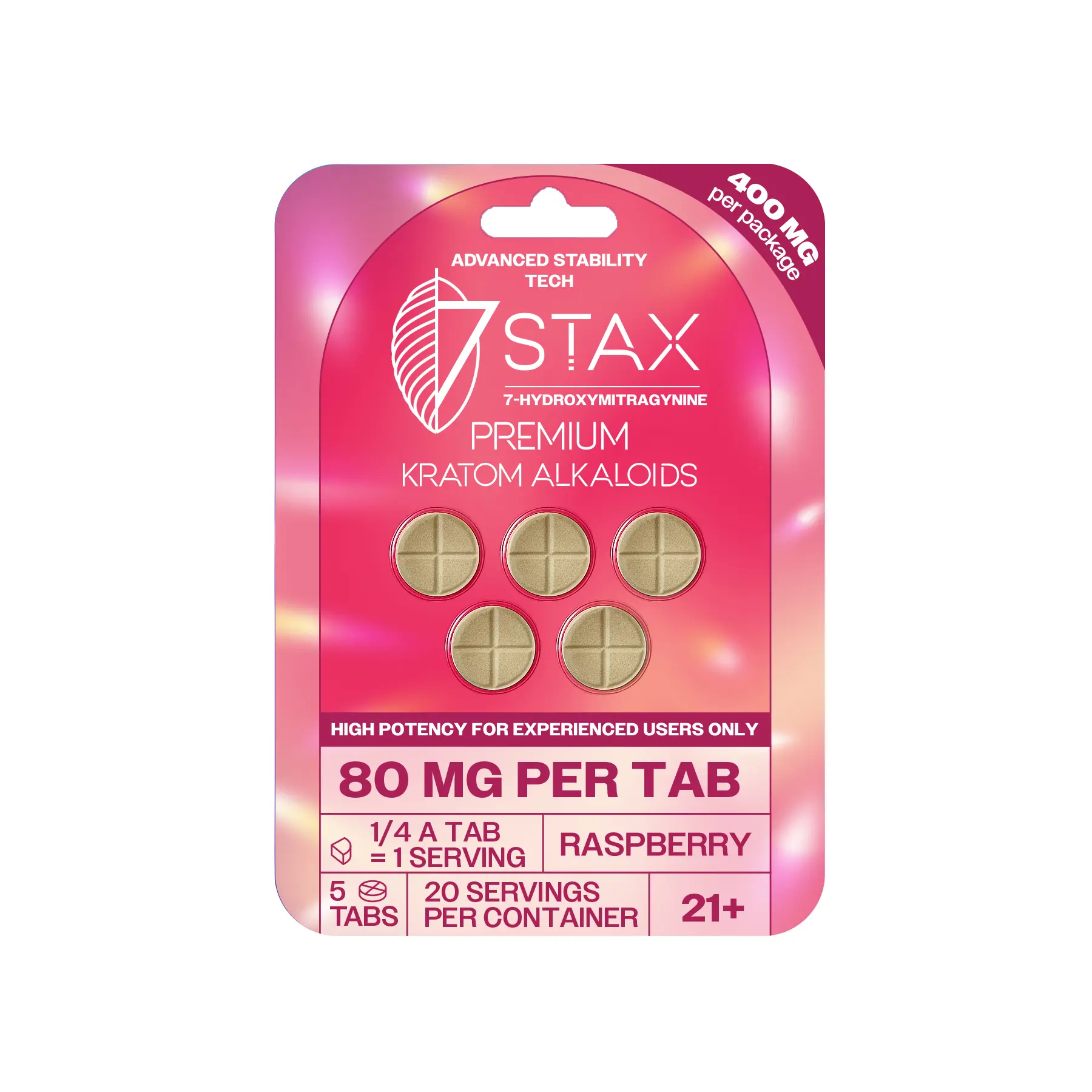 7Stax Premium 7-OH Kratom Alkaloid Tablets (400mg - 5 Count) - Raspberry