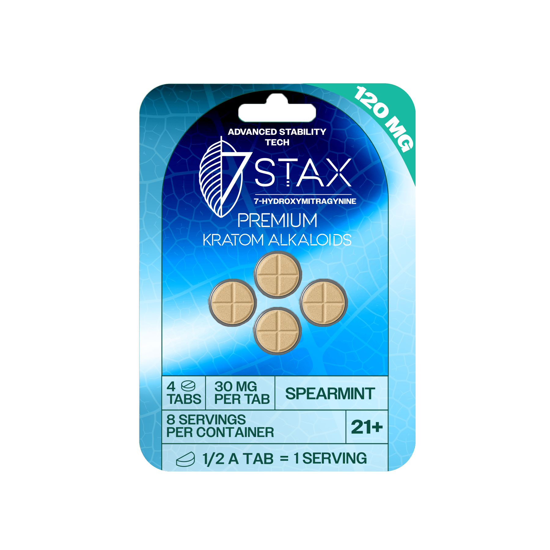 7Stax Premium 7-OH Kratom Alkaloid Tablets (120mg - 4 Count) - Spearmint Flavor