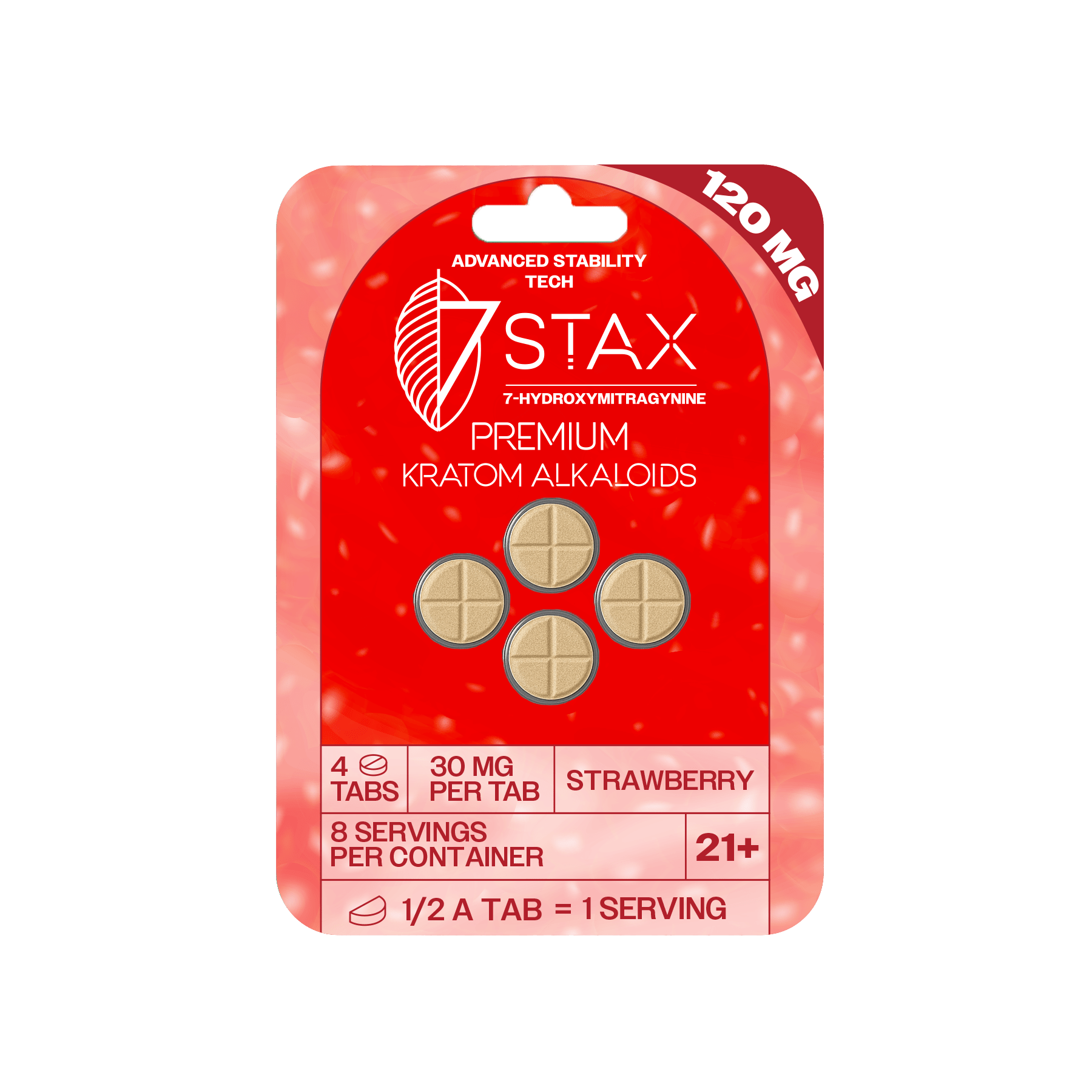 7Stax Premium 7-OH Kratom Alkaloid Tablets (120mg - 4 Count) - Strawberry Flavor
