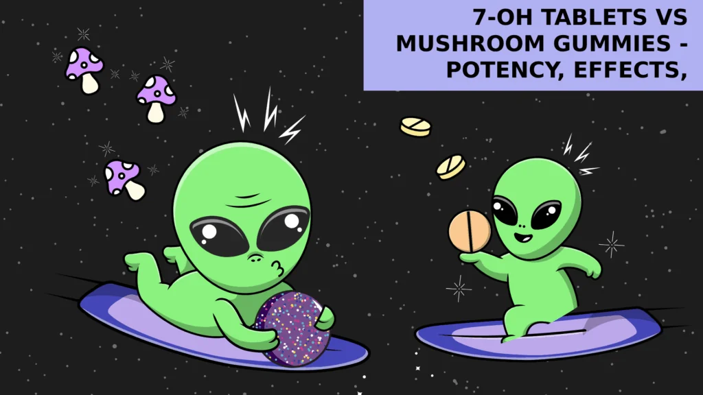 7-OH Tablets vs Mushroom Gummies - Potency, Effects, Dosage and Duration