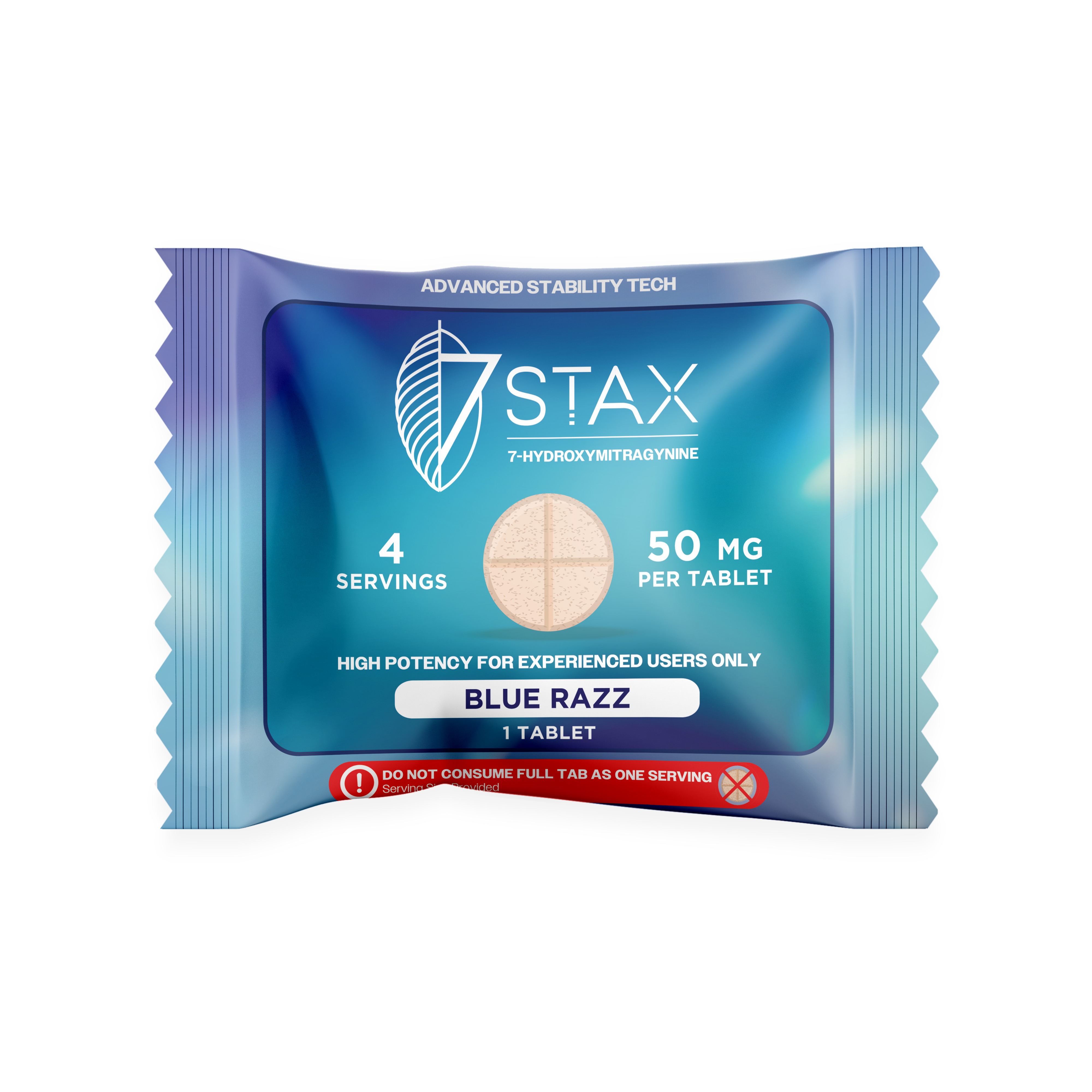7Stax premium 7-OH kratom alkaloid tablet in blue razz, 50mg single blue wrapper