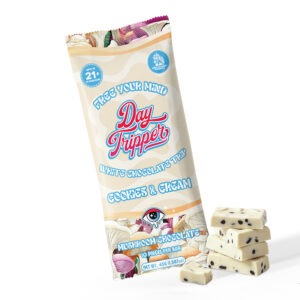 Day Tripper mushroom chocolate bar in candy crunch, white chocolate with wrapper