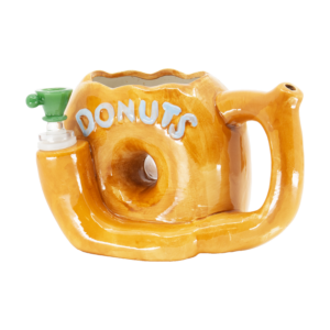 Donut mug bong, ceramic coffee-mug-style bong shaped like a frosted sprinkled donut