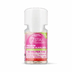 7Stax premium 7-OH kratom alkaloid tablets in watermelon, 50mg each, 15-count bottle