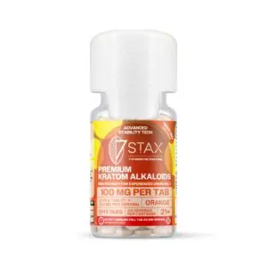 7Stax premium 7-OH kratom alkaloid tablets, 1500mg bottle with orange label, 15 count