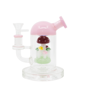 Pink Mushroom Dab Rig, fairycore mini percolator with pink cap and mushroom inside