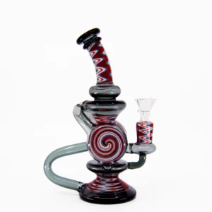 Psychedelic Spiral Bong, red and black trippy glass bong with swirl disc