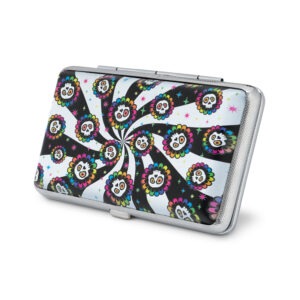 Dead Head joint case, colorful sugar skull design on a metal joint stash holder