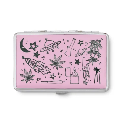 Feelin’ Spacey Pink Stash Case by Em. Hashh — Cosmic Art Faux Leather Case